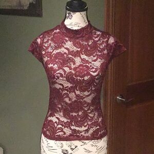 Stella Tweed Sexy Maroon Lace Top Size Small